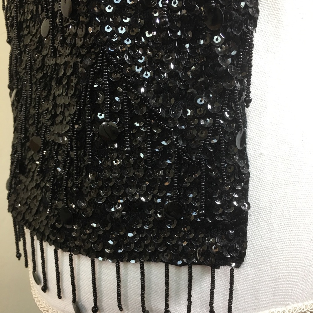 Vintage Black Sequin Beaded Vest Sz M - Picture 7 of 8